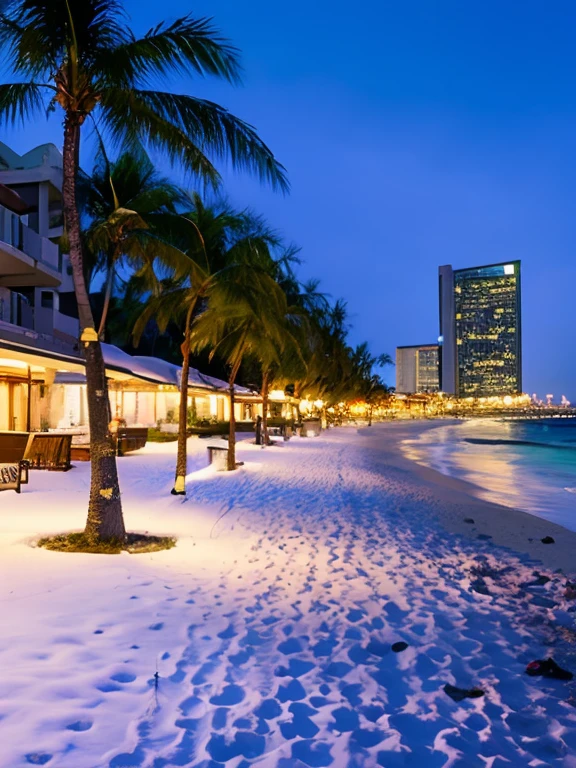 Waikiki beach with snow、It's snowing