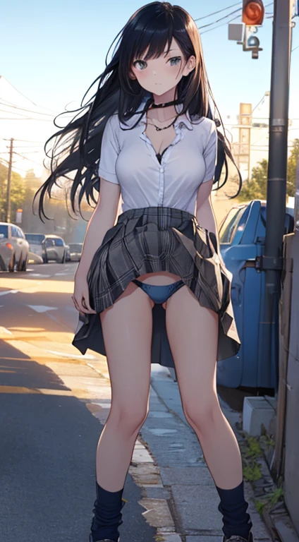 (masterpiece:1.2, first-class), (realistic, realistic:1.4), beautiful illustrations、
looking at the viewer、whole body、from the front:0.6、
Group of 3、Japanese、high school girl、(long hair:1.5)、blow hair、(half up)、Beautiful hair、beautiful face、details、clavicle、beautiful body、beautiful breasts、Beautiful thighs、beautiful feet、Beautiful fingers、
(beautiful scenery)、School、
((Short sleeve shirt with collar、white shirt、Grey plaid pleated skirt))、sexy panties、Underwear that attracts men、(((Standing、Skirt that flips up、light material skirt、exposed panties)))、 angry face、