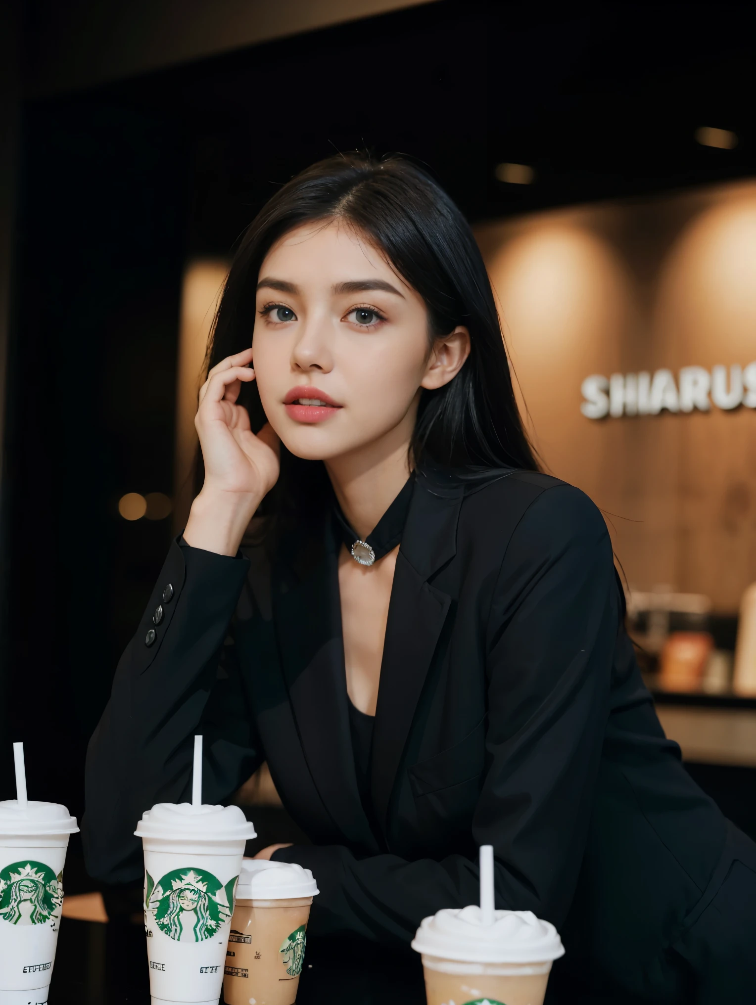schwarzes Haar, Madison Beer, Nicola Cavanis, 8K, Top quality, Komplizierte Details, Ultra-Details, ultra high resolution, Meisterwerk, Nahaufnahme, (full entire body: 1.1), Schlank, smil, (Schminke: 0.4), (Flauschige blaue Augen: 1.21), blue Eyeull body)), 1girls, nur, 1 girl, full entire body, ((full entire body)), Nahaufnahme, , ((hoch)), (((fit body))), (((Schlankes Gesicht))), Scharfes Gesicht, Scharfes, augenloses Haar, Lange Haare)) , (detailliertes Gesicht), Scharfes Gesicht, kleine Lippen, sitting, student outfit, (student outfit), ((student outfit)), (((student outfit))) detailliertes Gesicht, Detaillierte Brust, , large chest, detail, , Beautiful girl with accentuated slender abs: 1.4, Sixpack Bauchmuskeln: 1.4, Bust Botox, big, Perfect Body, Detail Bein, (((schwarzes Haar))), ((schwarzes Haar)), (schwarzes Haar), starbucks, (starbucks), ((starbucks)), (((starbucks))), coffee date, coffee date, coffee date