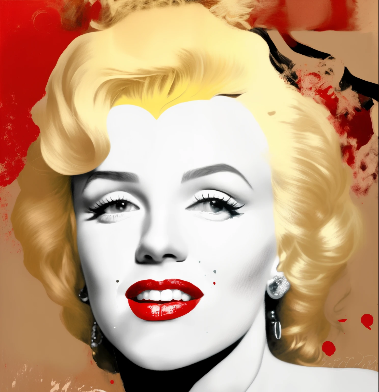 arafed portrait of a woman with a red lipstick and a black and white background, Retrato de Marilyn Monroe, Retrato de Marilyn Monroe, marilyn monroe, Cara como Marilyn Monroe, inspirado por Marilyn Bendell, iglesia de marilyn h, classic portrait, arte pop masterpiece, airbrush digital oil painting, arte pop, Obra maestra de la pintura digital, retrato, arte impresionante, una foto coloreada