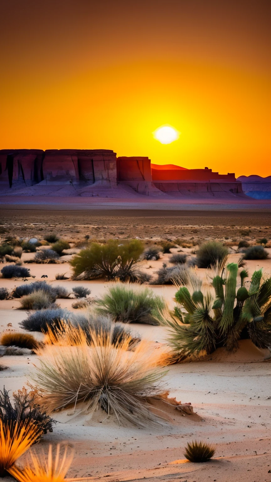 A captivating image of an old western desert landscape, bathed in golden sunlight, intricately detailed sand dunes, textured rock formations, vintage wagon wheels scattered about, syrupy sunset hues, hyper-realistic, 8k resolution.

A high definition photograph of an arid old west desert, showcasing the stark beauty of weathered stone and lifeless vegetation, wind-swept textures, a solitary cactus standing tall amidst the sand, moody, Cinemascope 8k.

An evocative portrait of the old west desert, exemplifying its raw, unforgiving nature, meticulously rendered details of rocky