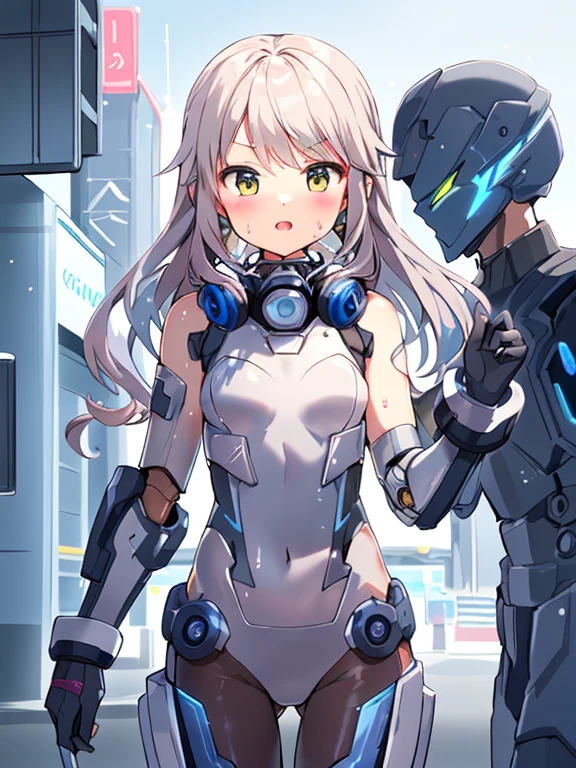 ((masterpiece:1.4、highest quality))+、(super detailed)+、
1 girl、cyberpunk city、flat chest、headphone、wavy hair、mecha clothes、(robot girl)、Cool move、Silver Bodysuit、colorful background、Wet day、(lightning effect)、Silver Dragon Armor、(cold face)、cowboy shot、pretty girl