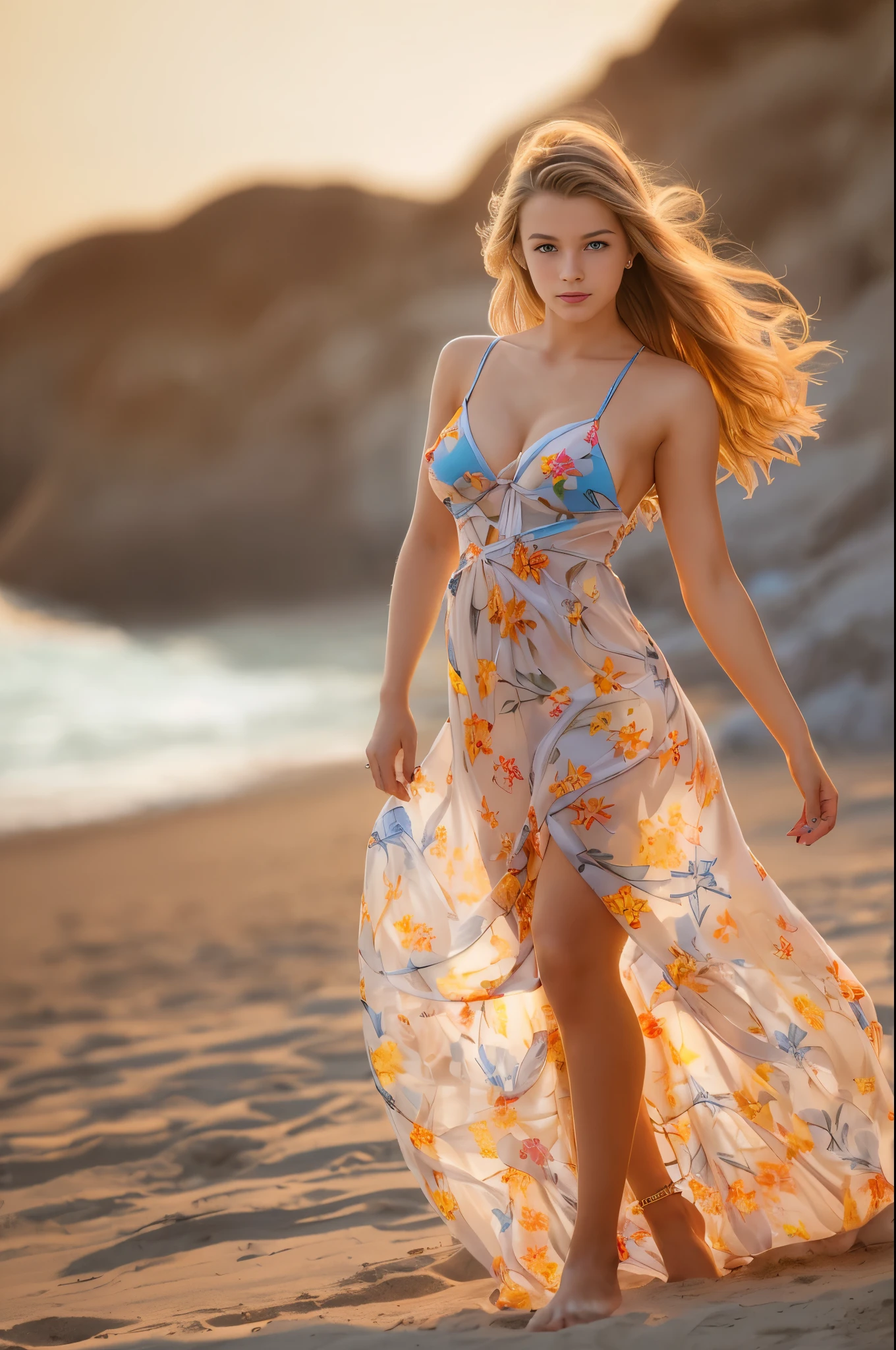 ((( European Twink Boy, 15 years))), ((Sexy Transparent Delicate Colored Beach Super Light Maxi Princess Dress With Long Hem With Abstract Pattern)), ((effeminate)), ((Huge-breasts: 8.5, Burst breasts)), at a beach, wet body and hair, bright colours, Sexual tension, oily sheen, 电影灯光, Wide angle, tmasterpiece, beste-Qualit, ultradetail, 16k, UHD, (((Shot Full Body, from head to toe))), ((hair light)), plump sexy lips, Casual Sexy Pose, Very beautiful make-up, ((deep neckline)), Gorgeous female figure, shapely body, jewelries