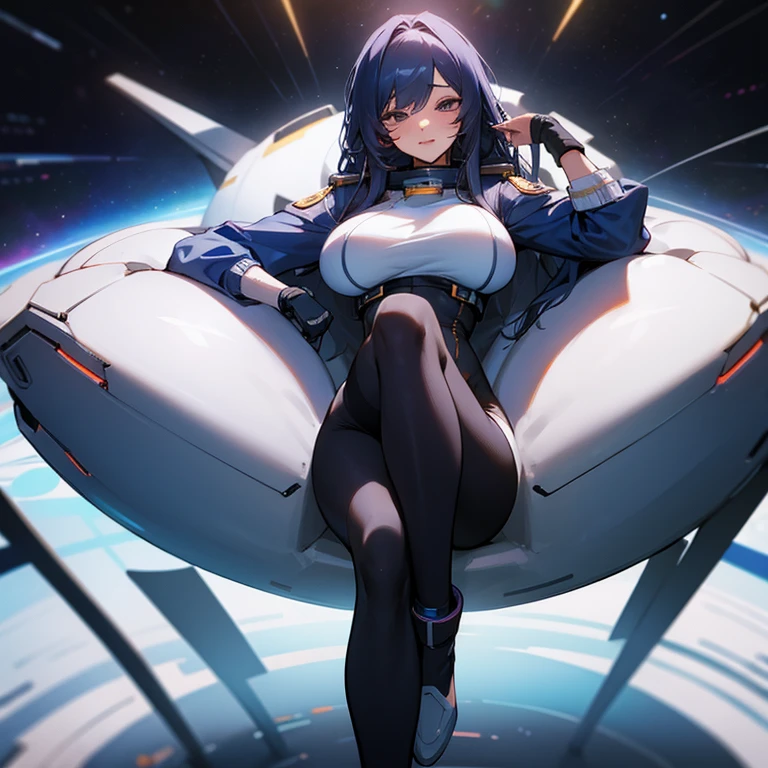 ((1 cyborg woman)),((huge breasts)),((curvy woman)),((lying on a treatment table, holding her legs wide open in an m shape)),((a rubber penis implanted in her pussy )),((embarrassed face)),((bare breasts, naked pussy, pussy with lots of bubbly hair, with scientist's coat)),((long gray hair, bright yellow eyes)),((with an assistant ,)),((facing the viewer)),