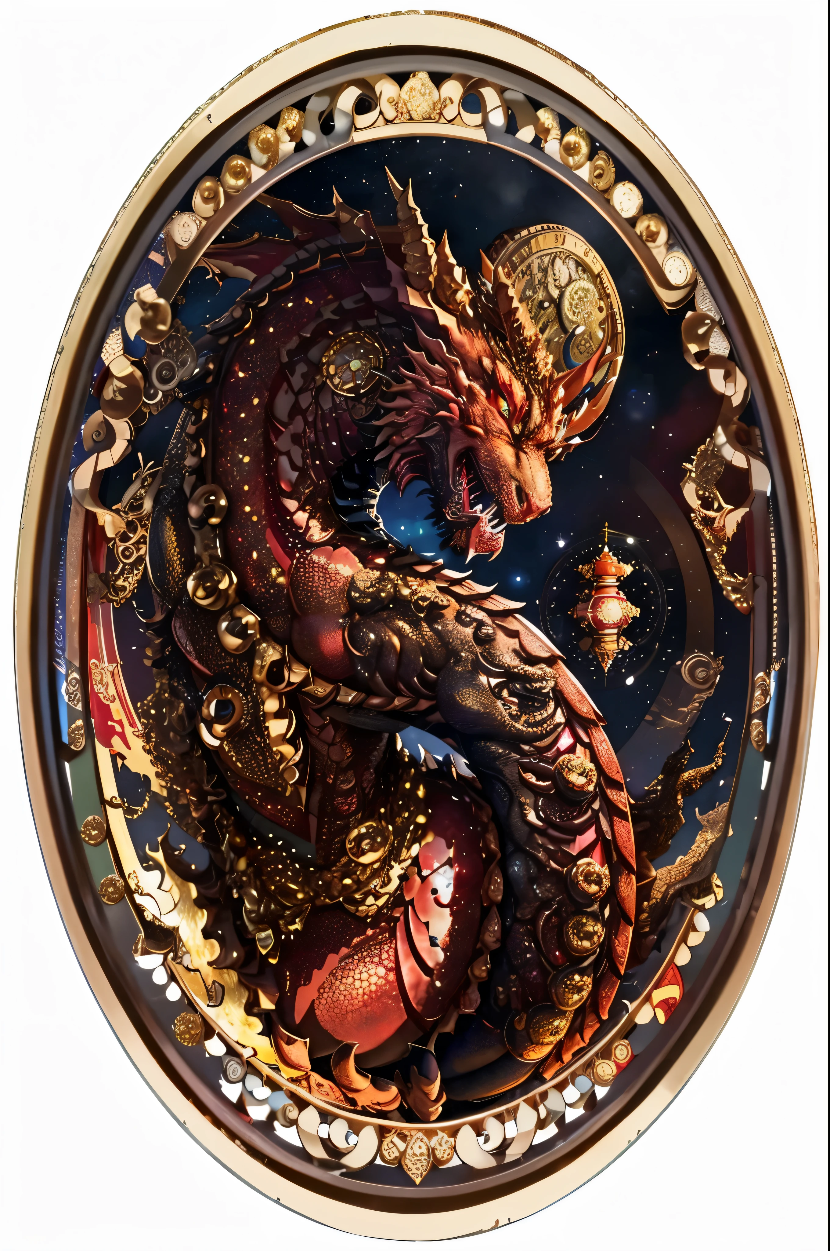 a close up of a dragon in a circular frame with a planet in the background, dragon centered, red dragon, a red dragon, sakimi, dragon, detailed crimson moon, dragon art, god of dragons, chinese dragon, dragon design language, a dragon, smooth chinese dragon, european dragon, chinese fantasy, legendary dragon, loong, mythical creature