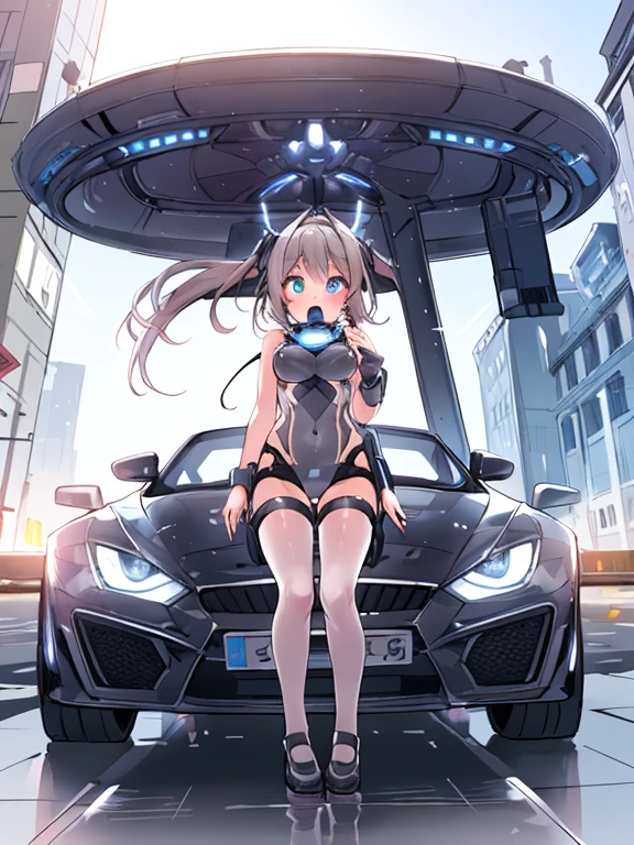 extreme detail,masterpiece,future city,with a girl (Energy Shield):1.3,Tight Fit Bodysuit,protect yourself from danger,use a shield in battle,Futuristic buildings,flying car,the shield becomes brighter,repel the invaders