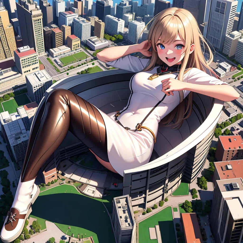 Giantess, long sexy legs, yellow hair, bikini,lying on top of destroyed buildings, city at her feet burns in flames for the destruction she has caused, tiny people climb on her body to try to defeat her uselessly. Giantess, goddess, macrophilia, curvaceous body, hentai, fetish, sexy legs, bikini, high heels, high quality, tiny people, people climbing body, giantess body, small people