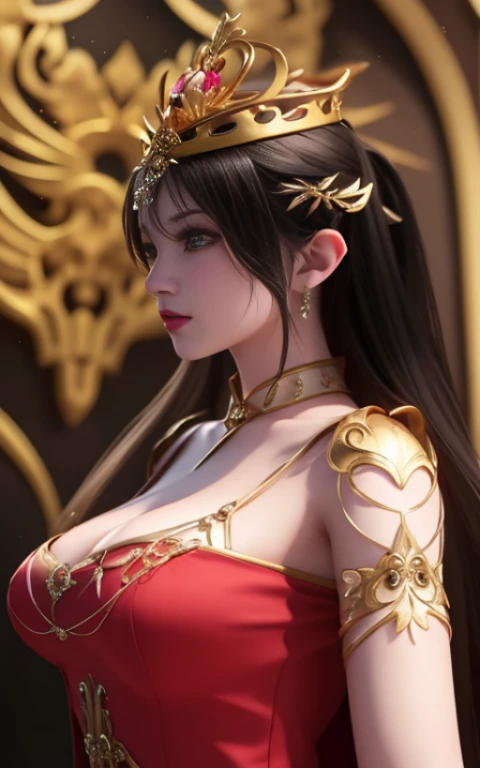 a close up of a woman in a red dress with a gold crown, a beautiful fantasy empress, ((a beautiful fantasy empress)), beautiful and elegant elf queen, fantasy art style, trending on cgstation, 8k high quality detailed art, anime goddess, portrait knights of zodiac girl, fantasy woman, digital fantasy art ), 4 k detail fantasy