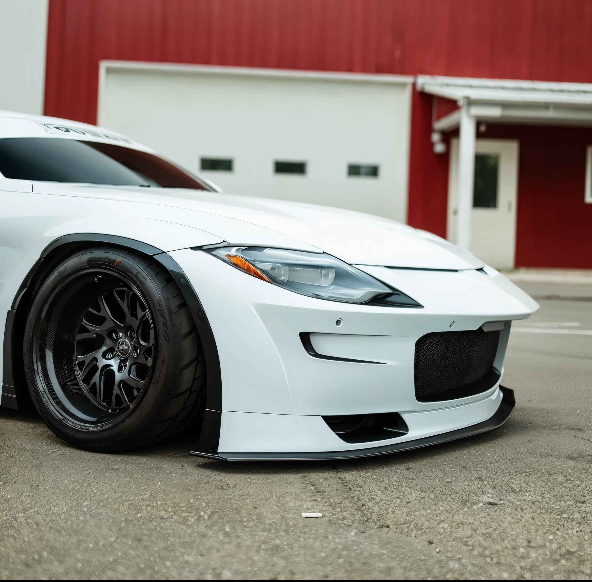 a close up of a white sports car parked in front of a building, wide body, front profile!!!!, front on, close body shot, long front end, front profile shot, epic stance, front angle, crisp smooth clean lines, low view, front lit, middle close up shot, matte white paint, front shot, bottom body close up, full face shot