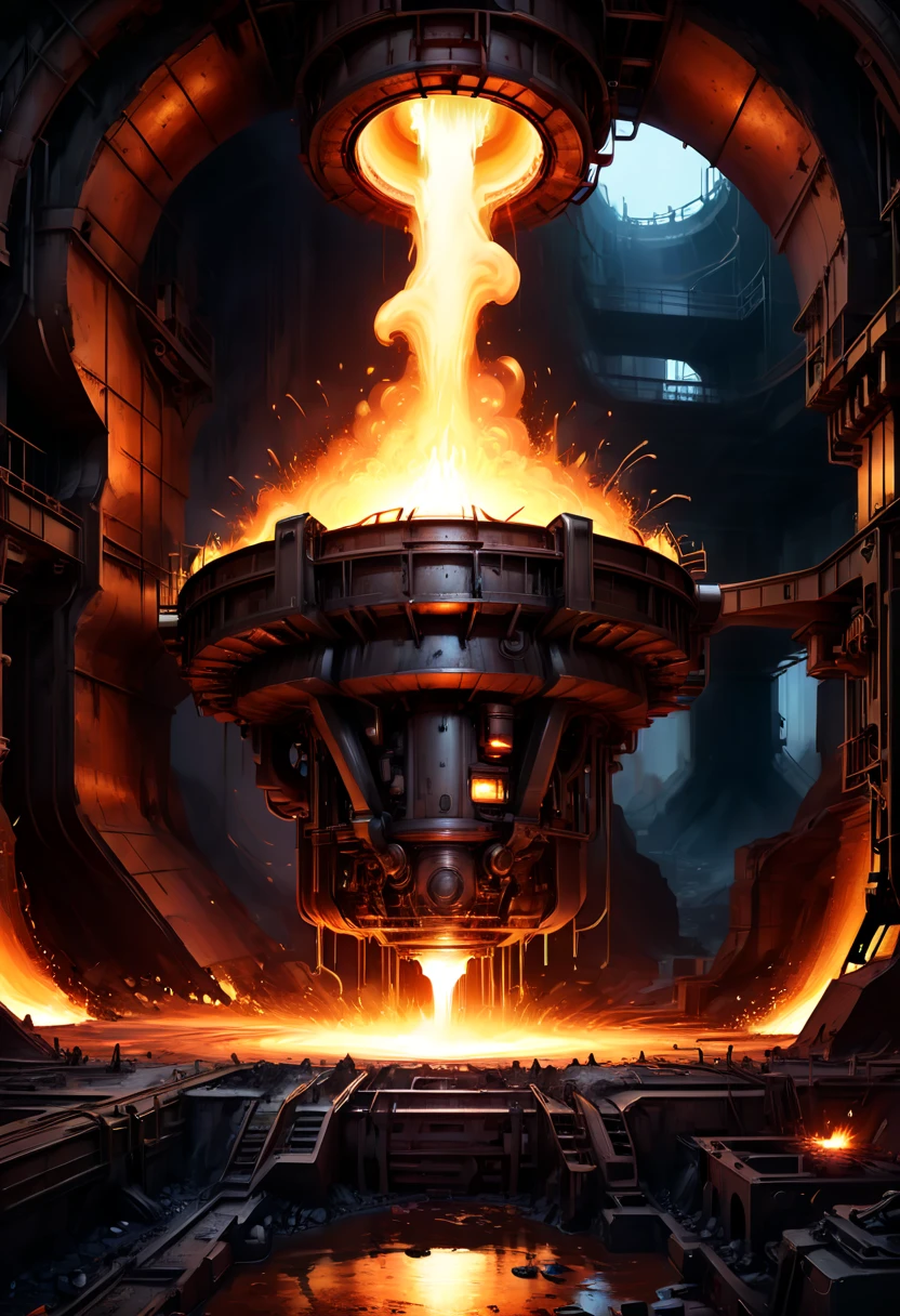 steel mill, Melting molten iron, Underground, enhance, intricate, (best quality, masterpiece, Representative work, official art, Professional, 8k)