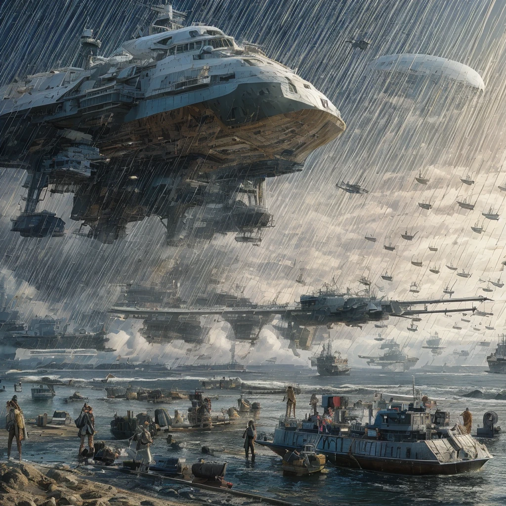 Ultra realistic 16K CG, masterpiece, Best Composition, Photo quality, work of art, Against the backdrop of an imperial star cruiser taking off, Detailed Imperial Star Super Dreadnought , side view, high detail, Lots of elements, flying transports, flying cargo ships, cranes, Manipulators. Sun rays, on the sides there are many detailed artillery batteries, radar emitters, space communications antennas, The Distant Future, naked girl stands on the shore of a cliff, body is dripping wet, Detailed vagina, Face detailing, detailed chest, water drops, transparent tank tops, wet T-shirt