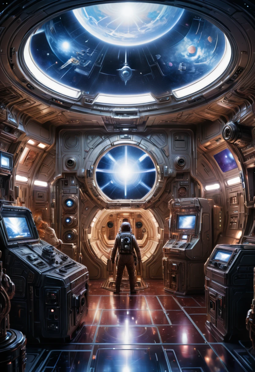 Inside the spacecraft, fully functional room, by Ralph McQuarrie, enhance, intricate, (best quality, masterpiece, Representative work, official art, Professional, 8k)