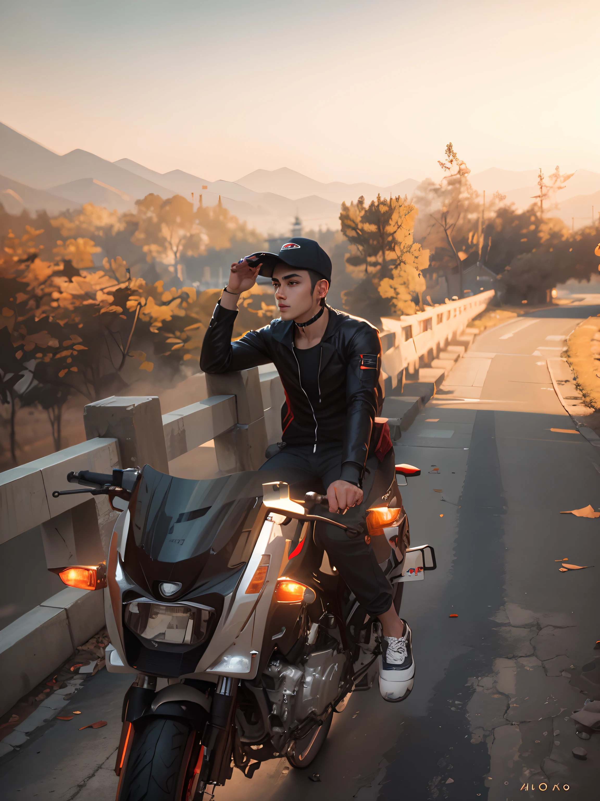 Change background cyberpunk handsome boy realistic face. Change bike 8k realistic