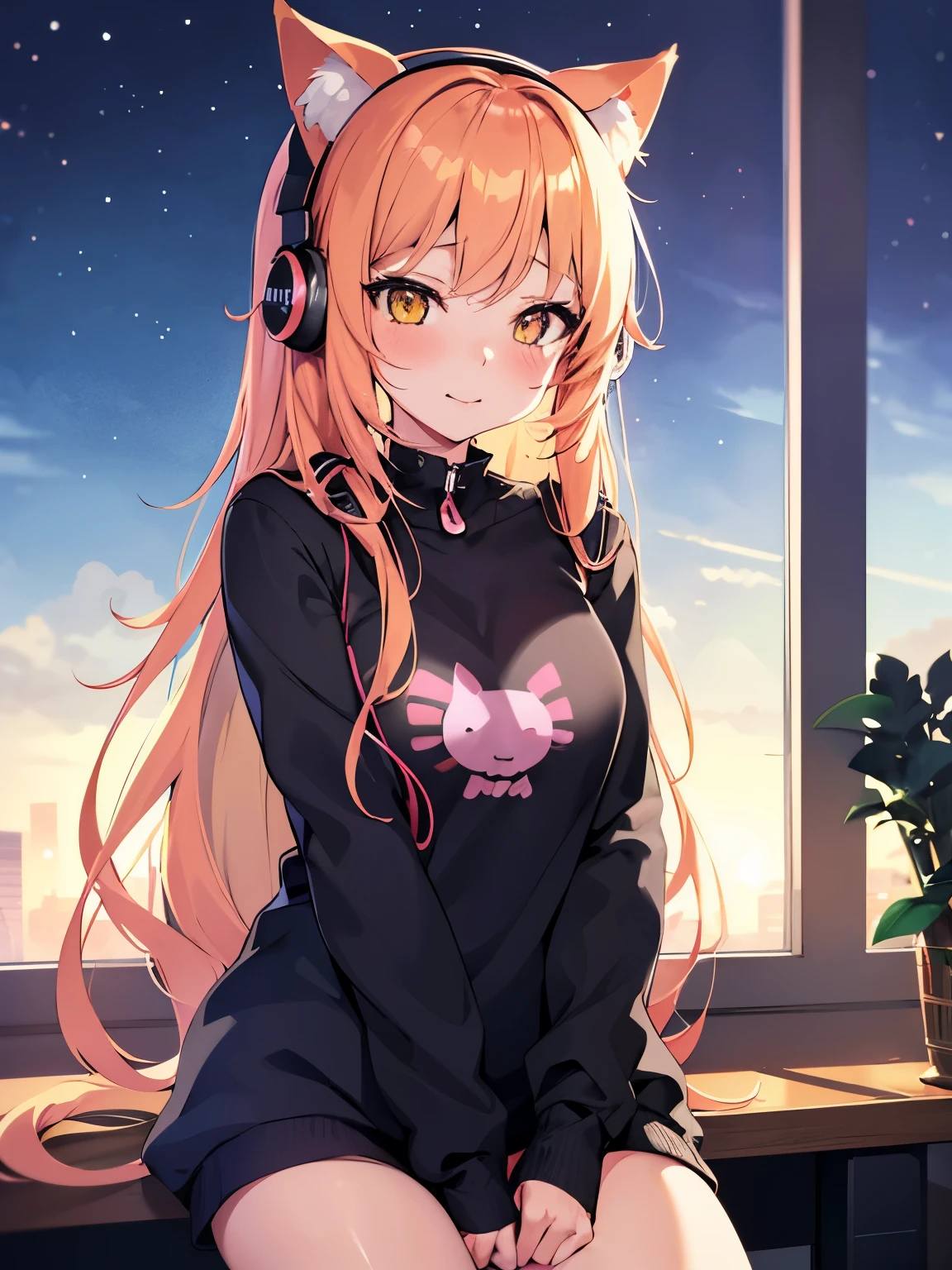 anime girl with headphones and cat sitting on desk in room, anime girl with cat ears, anime style 4 k, beautiful anime catgirl, cute anime catgirl, anime catgirl, anime cat, very beautiful anime cat girl, anime style. 8k, nightcore, (anime girl), anime vibes, 4k anime wallpaper, very beautiful cute catgirl