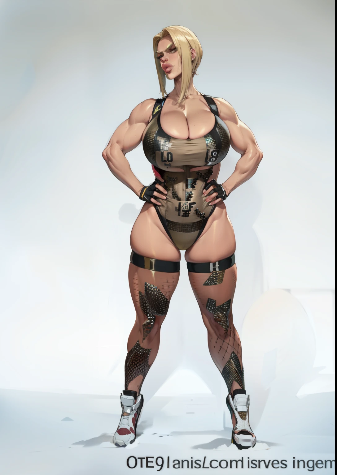 Muscular, fit gym trainer, milf, mature, short blonde hair, blonde, blonde cut hairstyle, slim face, high cheekbones, big lips, full lips, up-turned nose, pointy nose, pouting, pouting lips, pale skin, 90s glamour makeup, tall, curvaceous, small waist, big hips, hip dips, big breasts, large breasts, sagging breasts, long legs, sports bra, spandex leggings, Best quality, 8k, Masterpiece, realistic, photorealistic (gigantic breasts:1.2)