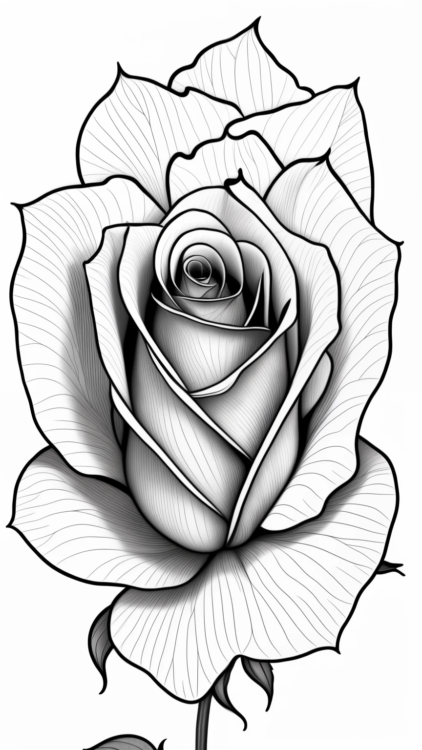 a drawing of a rose with a stem and leaves, perfectly detailed linework, detailed flowers, extremely detailed linework, perfect pen and ink line art, immaculate shading, highly detailed linework, detailed line work, detailed linework, detailed shading, thick lines highly detailed, black and white detailed sketch, line drawing tattoos, highly detailed sketch, line work, simple yet detailed