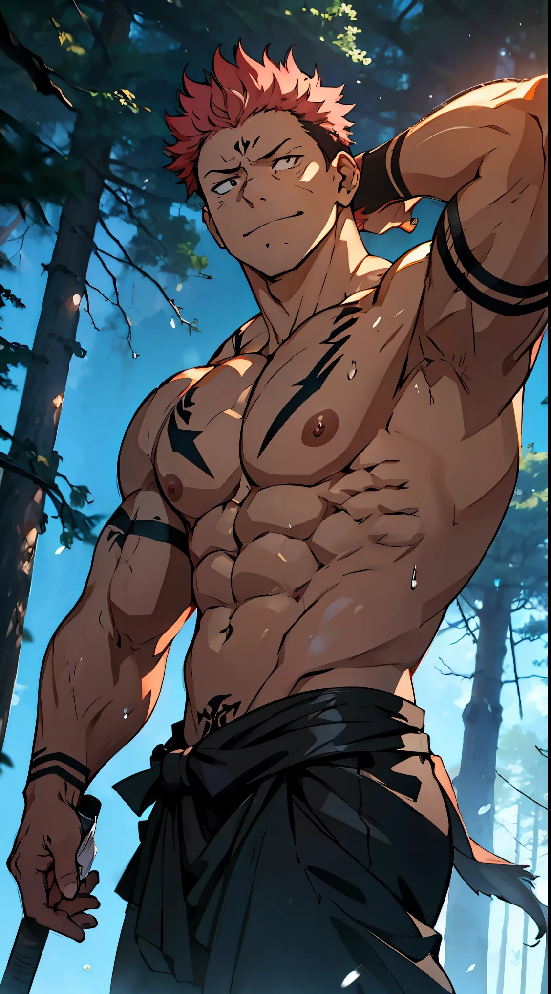 4k highly detailed realistic RAW digital photography of very high quality, Uma foto de retrato de um homem que viveu uma vida inteira com lobos na floresta , expondo (NO:1.4) Seu corpo, only with underwear , pelos no Corpo, Barragens, peitoral grande, ((Neve e sangue)), ((tatuagens de lobo)), epics, hiper-realista, Jujutsu kaisen estilo anime, 8k, cinematic lighting, Yuji Itadori , uau, (F1.8 bokeh foco curto)