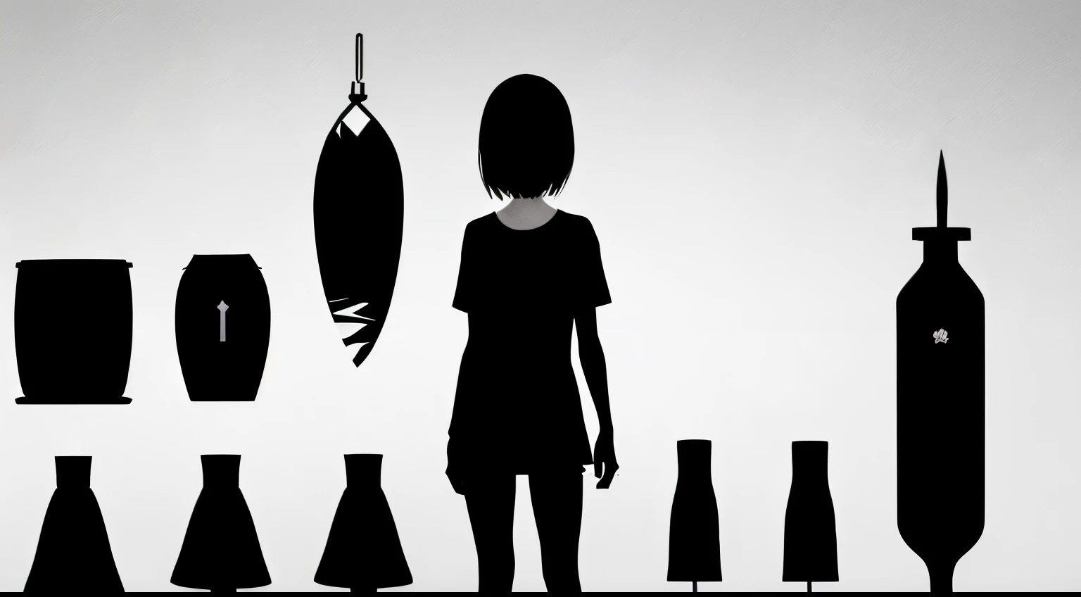 (very delicate and beautiful)、suicide、knife、(Tshirt)woman、Offensive photo、solo、(silhouette)、(With movement)、dark background、Black figure、(silhouette)、slender body、background at room、Single unit、sad、1 person、