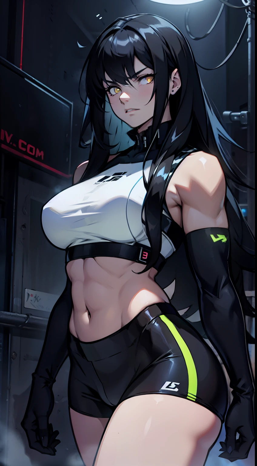 Tifa Lockhart, sexy, best quality, masterpiece, ((Thight white top)), ((no panties)), looking at the viewer, Suprised, Sunlight, sun rays, ((Sexy toned body)), sexy femenine abs, sexy navel, thick glutes, big buttocks, toned legs, (upper body shot), (from behind), underbutt, low_angle_human, underneath shot, on a locker-room, (NSFW: 1.2)