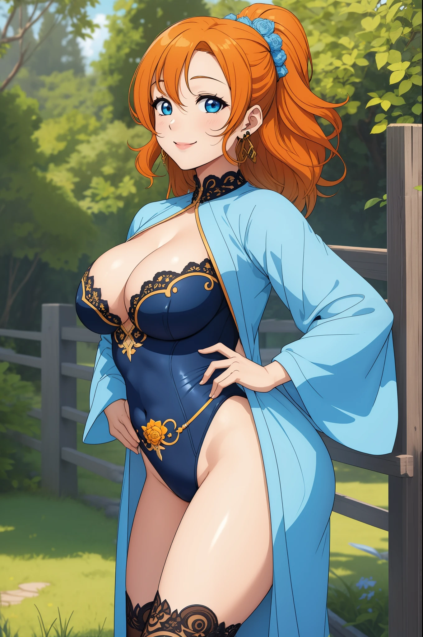 (Masterpiece, Best Quality, High Quality), professional artwork, well drawn, Intricate Details, slightly side view,solo,in village
Kousaka honoka, afternoon, milf, curvy body,long hair,
Orange hair, ultra detail hair, ultra detail face, perfect eyes, earring, Looking at Viewer, smile, pink clothes ,magical girl leotard, cleavage, thighhighs, (thighs gap:1.2)