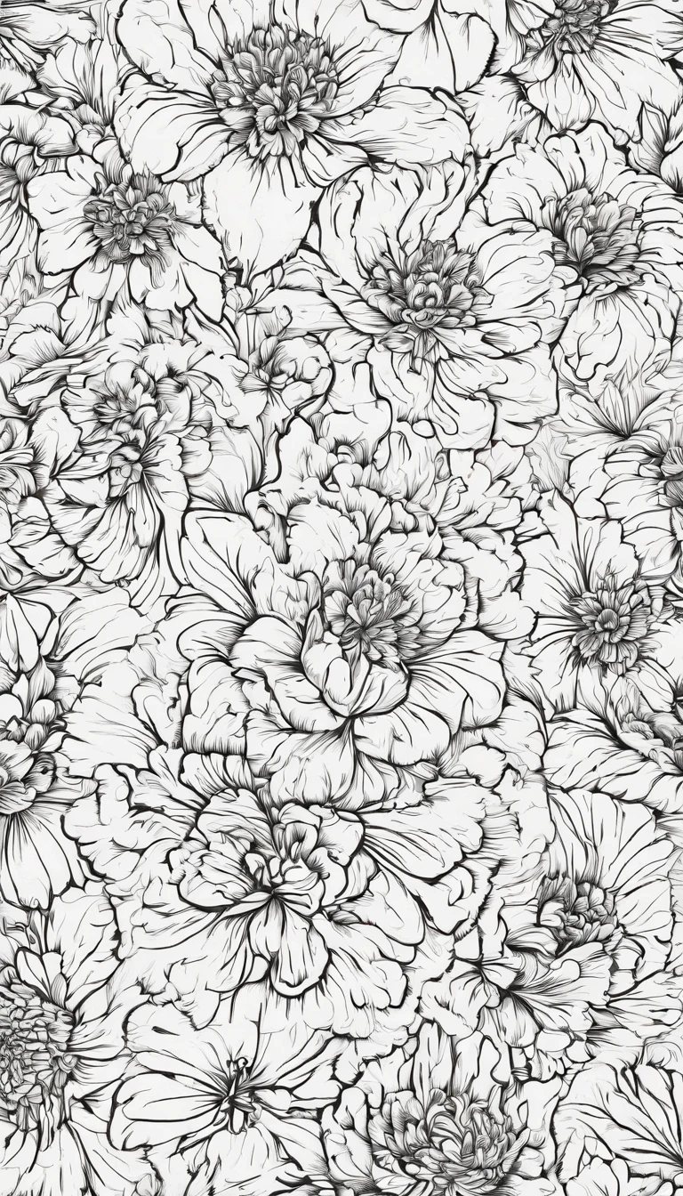 best quality, high resolution, detailed background, high contrast, marigold flower, floral background, clean line drawings, vibrant colors