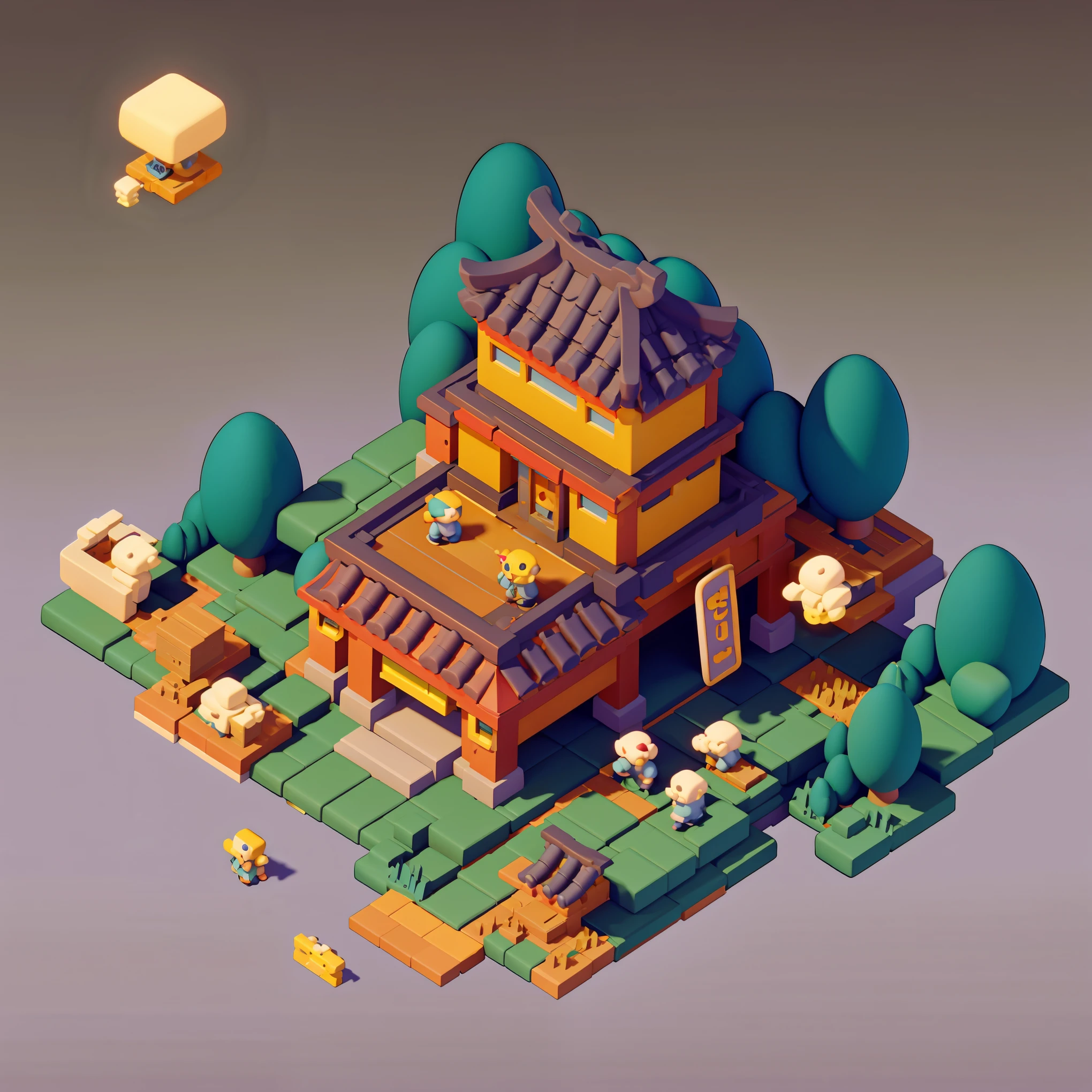 isometric chinese style architecture,