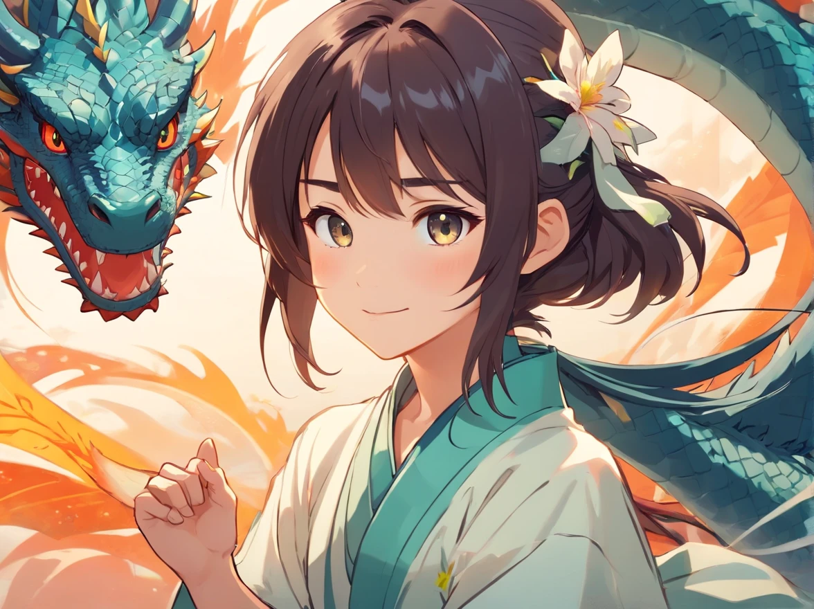 Cartoon dragon avatar, The character becomes the image of a dragon, Country trend illustration, Cute cartoon style, Tang dynasty costumes,Cute expressions,The content is vivid