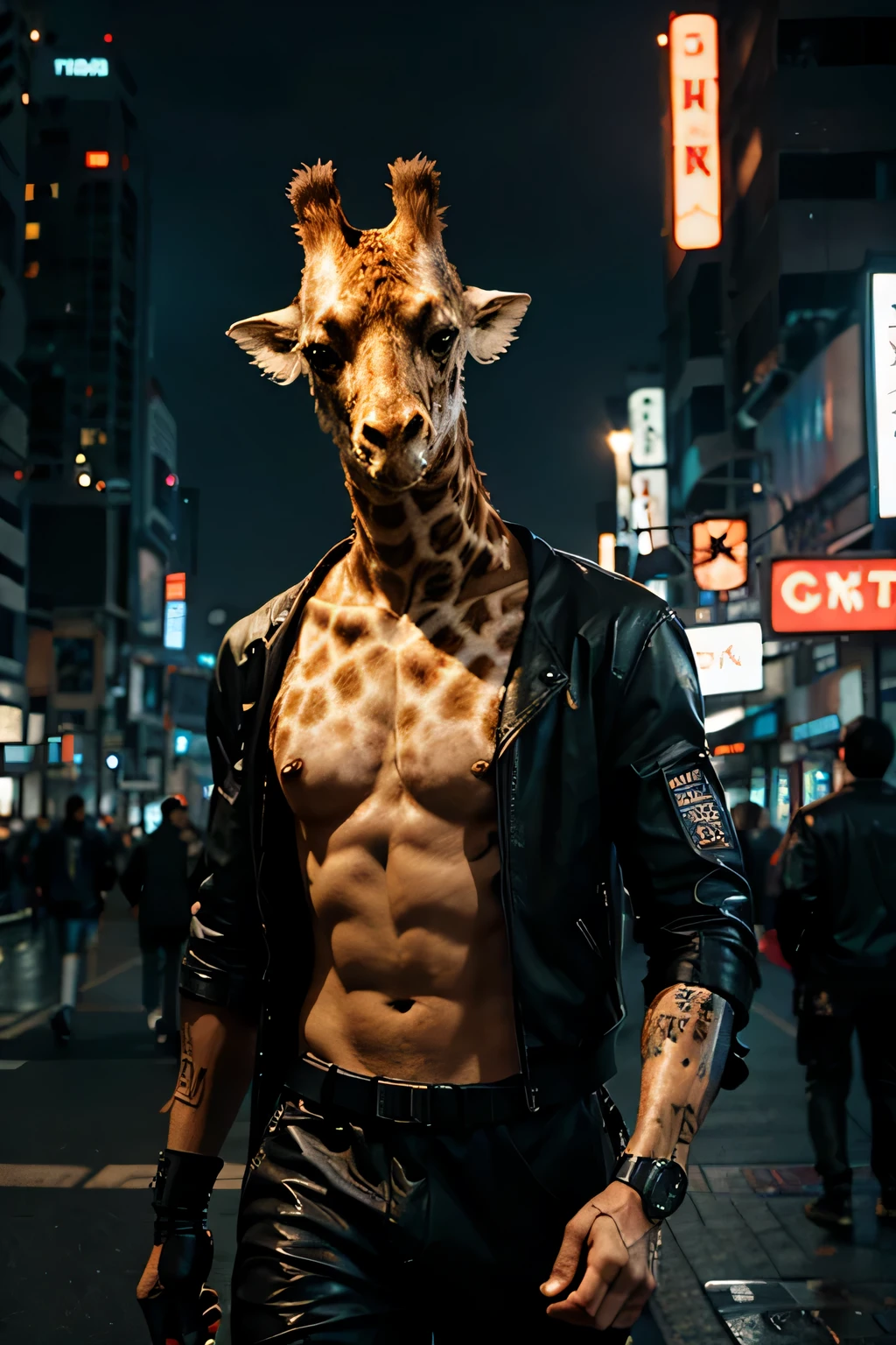 Male cyborg giraffe, cyberpunk