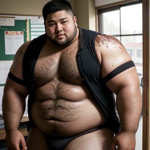 comfetely nude, nsfw, severely torn shirt，muddy，School，Whimpering，sad，pants，realistic，khd， Super giant，Half-human, half-Asian black bear, Naked young man, no pants, Short and stocky exposed，Erection of lower body, East Asian slightly chubby young man，A slightly chubby young male student in his teens, gay
