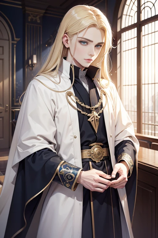 blonde blue eyes、long hair、Luxurious cloak、male、20s、Princely、beautiful、