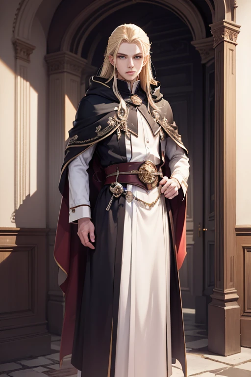 blonde blue eyes、long hair、Luxurious cloak、male、20s、Princely、beautiful、