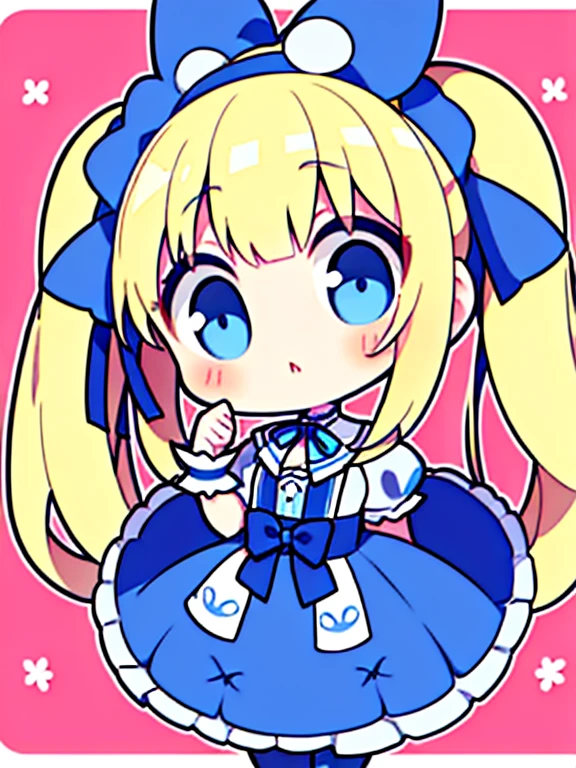 Cute,kawaii,innocent,bright eyes,rosy cheeks, ribbons, frilly dress,1 head body ratio, youthful, plain background, large breasts, cleavage window