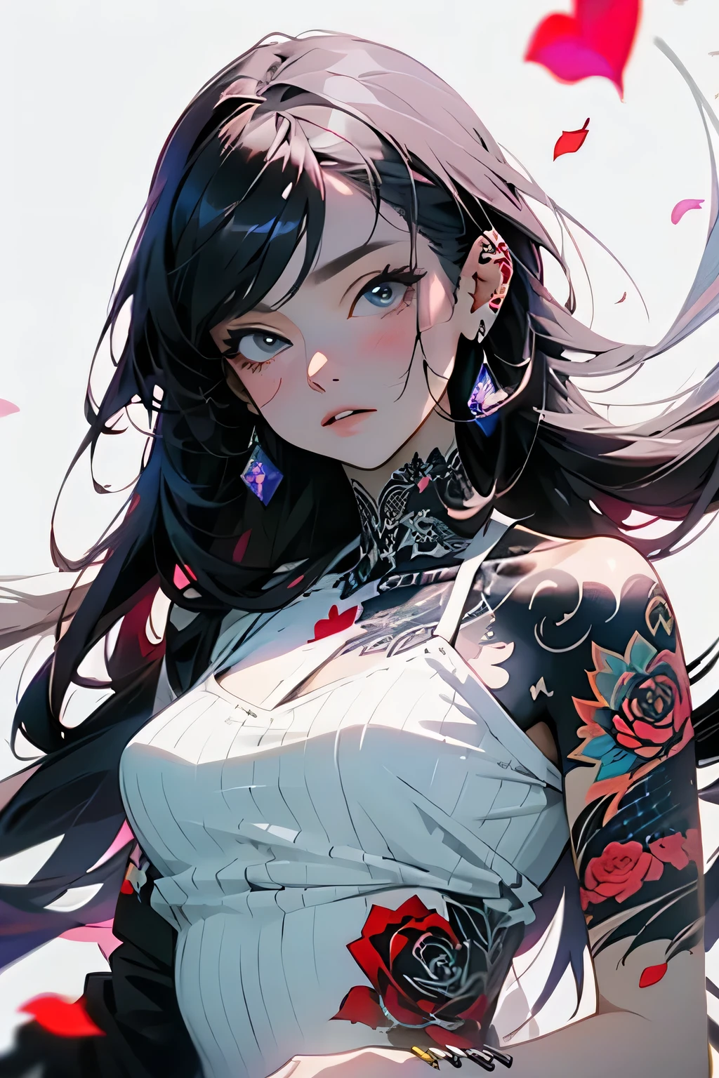 a close up of a woman with tattoos on her arms, anime styled digital art, anime style 4 k, digital cyberpunk - anime art, anime styled 3d, detailed digital anime art, anime character; full body art, 8k high quality detailed art, digital anime art, gothic maiden anime girl, digital cyberpunk anime art, anime style artwork, anime cyberpunk art