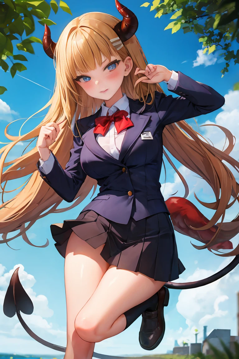 High school girl with a devil tail