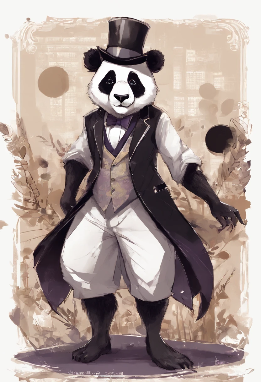 anthropomorphic panda, de cuerpo entero, vestido formalmente con un blazer, sostiene una bandeja, pegatina de panda, sticker de panda.