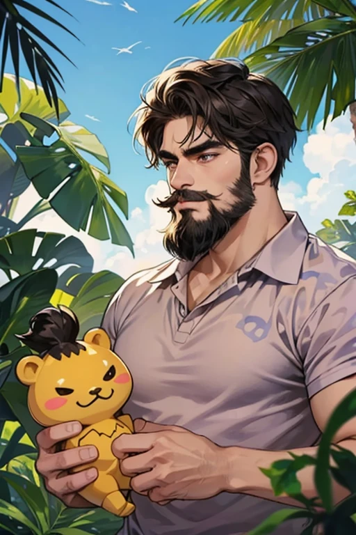 human Harry from animal crossing. Harry is a brownish-yellow hippo with a big, black, bushy mustache and eyebrows. His mustache also transitions into a thinner beard. He also has cream colored lips and hooves. He is slightly similar in appearance to Prince, who also has cream-colored lips and a beard. He initially wears the jungle camo, which goes with his rugged exterior. The inside of his ears are a hot pink. In Animal Forest e+, he initially wears the Blue Aloha shirt, since he is an islander, and from City Folk onward, he initially wears a Jungle-Camo Tee.