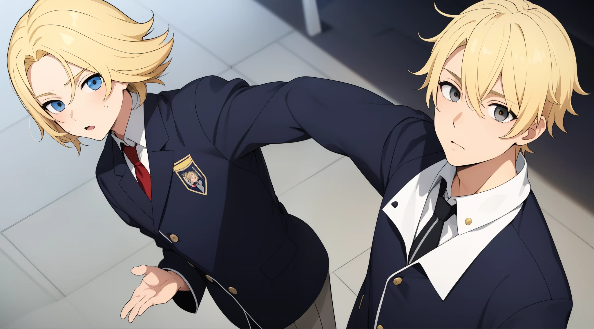 1 male, boy, (blonde hair), garoto com uniforme escolar japones, garoto loiro, cabelo loiro, uniforme