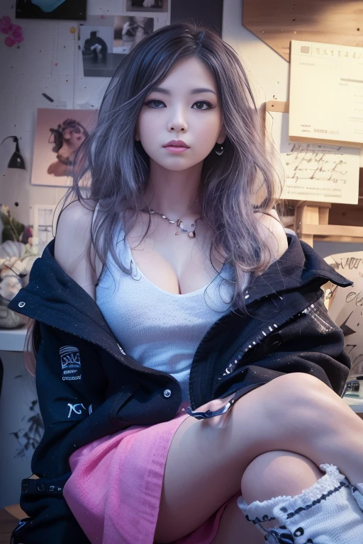 araffed asian woman sitting on a stool with a jacket on, artwork in the style of guweiz, trending on cgstation, on a mannequin. high quality, realistic anime 3 d style, hyperrealistic , realism artstyle, 8k high quality detailed art, portrait of jossi of blackpink, trending at cgstation, ( highly detailed figure )