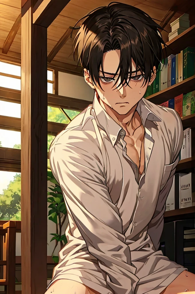 Naked Man、Sweat、Drool、spread your legs、penis、(Levi Ackerman)、black eye、home tutor