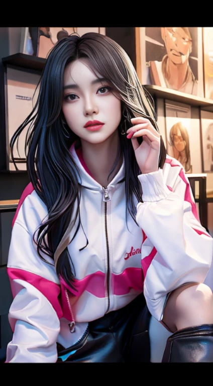 araffed asian woman sitting on a stool with a jacket on, artwork in the style of guweiz, trending on cgstation, on a mannequin. high quality, realistic anime 3 d style, hyperrealistic , realism artstyle, 8k high quality detailed art, portrait of jossi of blackpink, trending at cgstation, ( highly detailed figure )