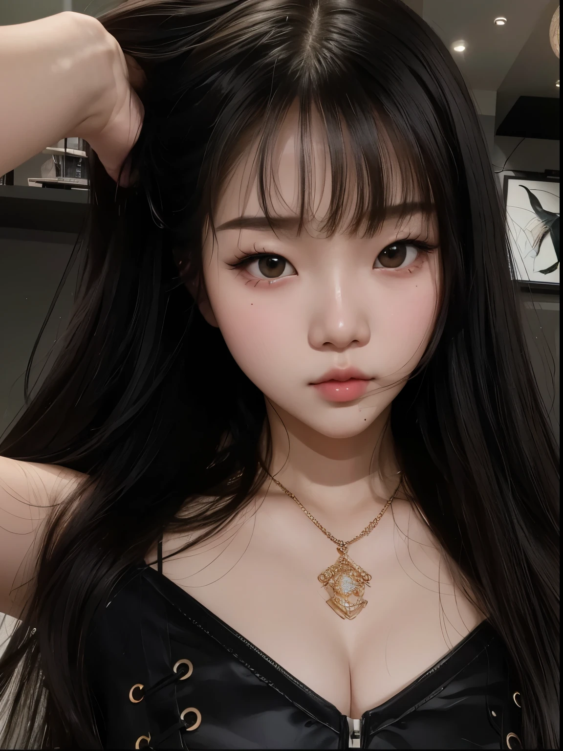 Wonyoung from IVE face, foto realista, ultra HD, 8k, big juicy lips