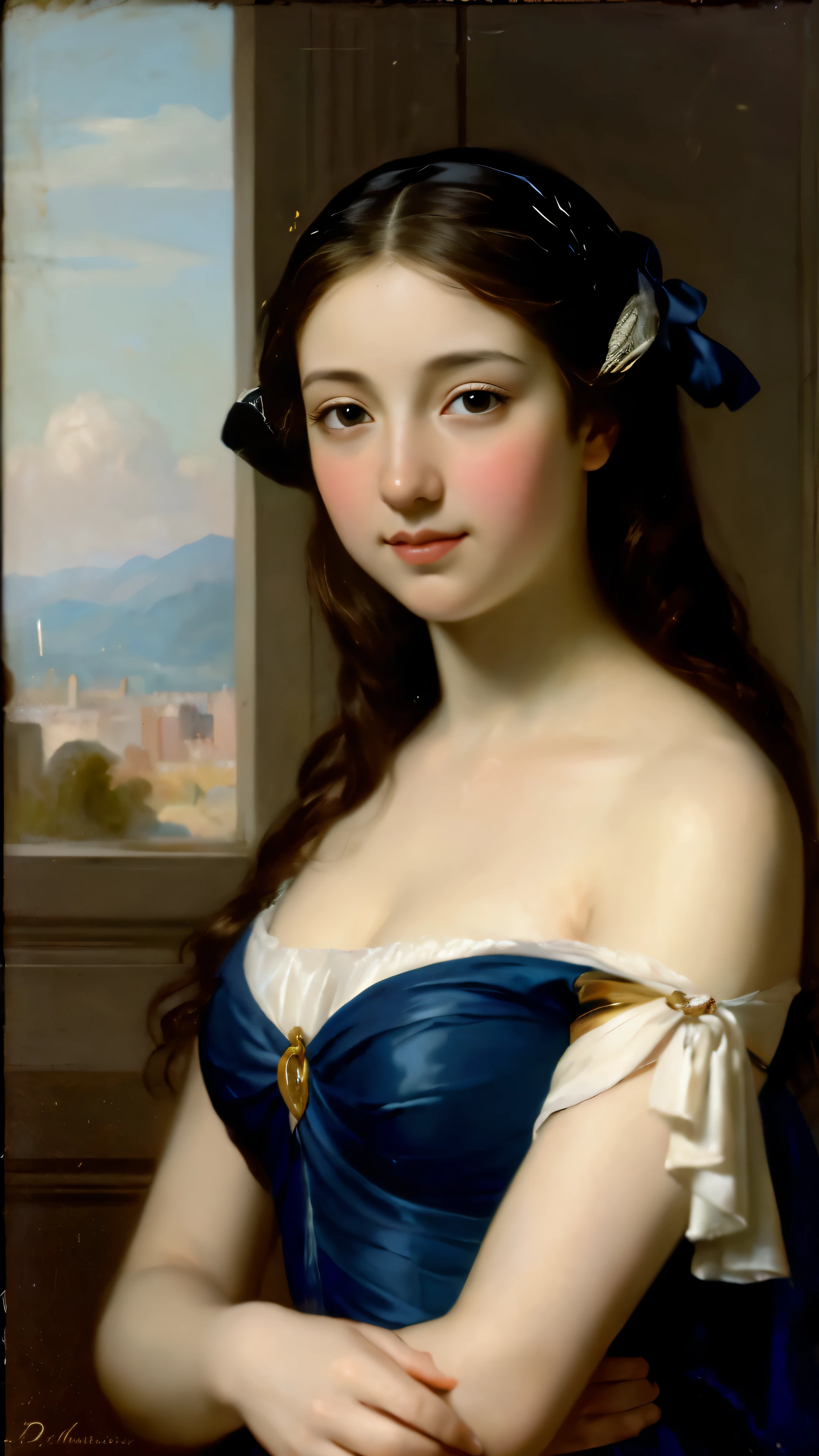 Classical art portrait painting of  enticing with a feather, (Academic Art:1.4), Eugene De Blaas, John William Godward, Bouguereau