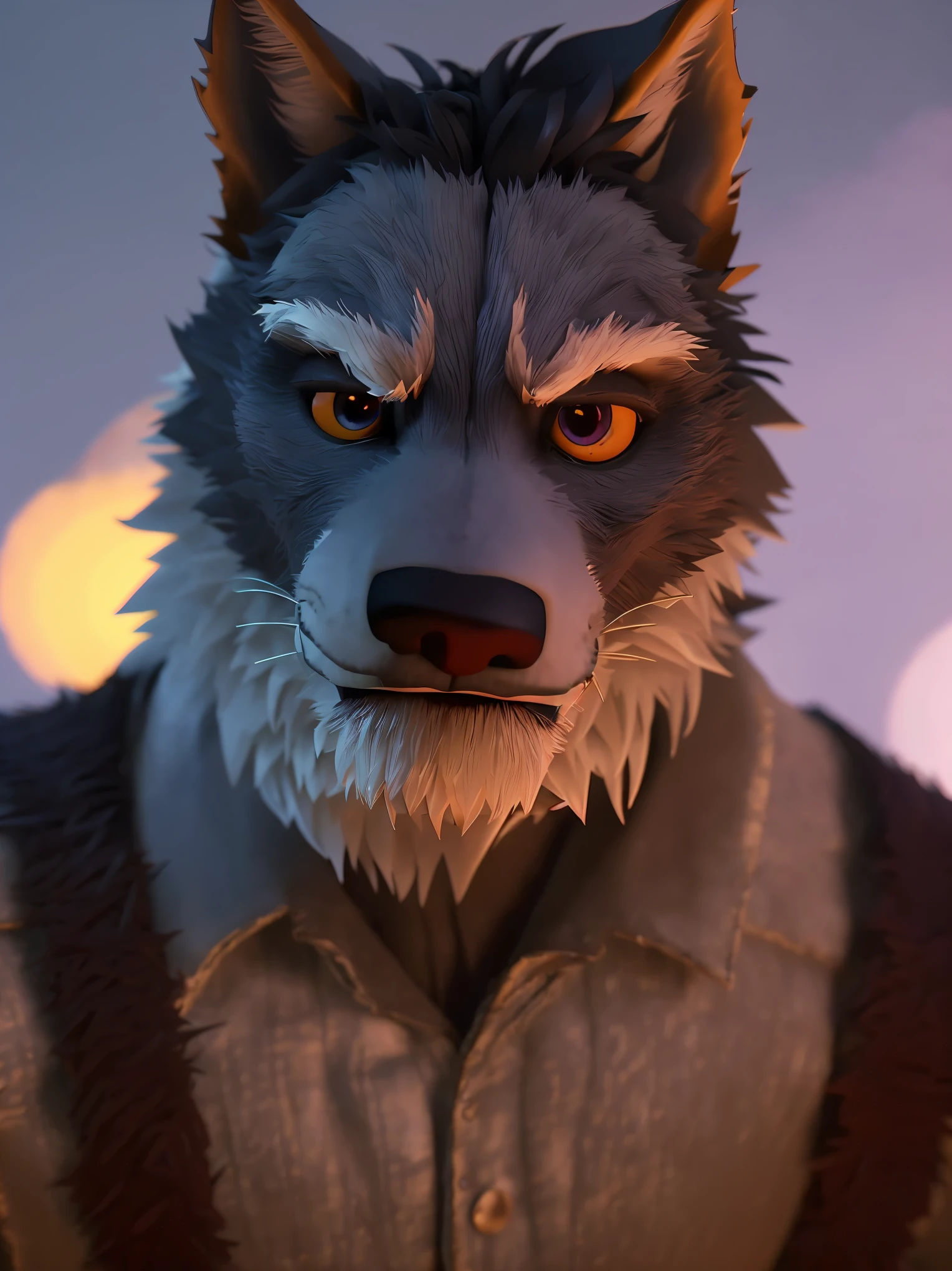 Werewolf, (pixar style) (masterpiece:1.2) (bokeh) (best quality) (detailed skin) (detailed texture) (8k) (claymation) (cinematic lighting) (sharp focus