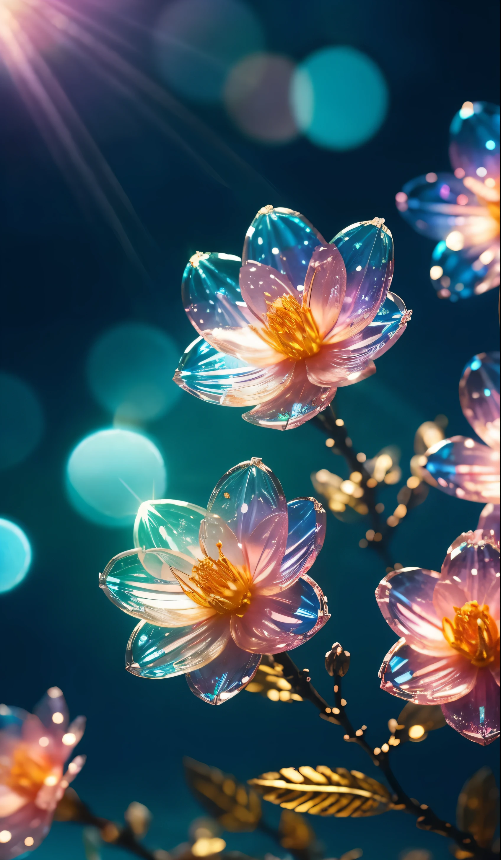crystal spring blossom,
fantasy, galaxy, transparent,
shimmering, sparkling, splendid, colorful,
magical photography, dramatic lighting, photo realism, ultra-detailed, 4k, Depth of field, High-resolution