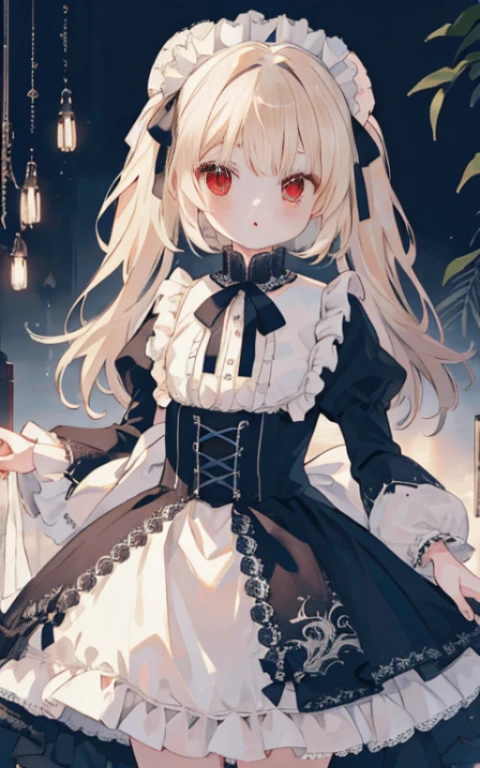 masterpiece, highest quality, masterpiece, highest quality,very detailed,{highest quality}, {{masterpiece}}, {High resolution},original, {very delicate and beautiful},masterpiece, highest quality,very detailed,{highest quality},Blonde straight、ribbon、pastel、 ((((ta)))), frills、Evil Flower{High resolution}, very detailed 8K 壁紙, 1 girl, red eyes, (Low Gothic:1.24)、