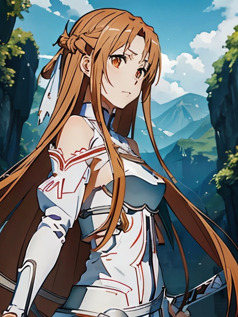 ((masterpiece)), ((best quality)), ((ultra detailed)), 4K, 8K, highres, abyss, a girl, (((Asuna, SAO))), serious look, fighting, looking at viewer, looking ahead, ((undone clothing)), ((with a sword)), Epic Battle Scene, dark fantasy, anime, 2d anime, concept art, cowboy shot, from front, from below, darkness, depth of field