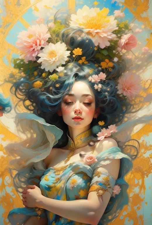 (oil painting:1.5), (NSFW:1.2), a woman joyfully twirling in the raining paint, 1girls,floral, Lycianthus ,In light pink and light blue styles..., Dreamy and romantic composition..., dripping flowers on her face, in the style of collage-based, made of insects, william wegman, colorism, white background, pencil art illustrations, national geographic photo, luxurious, extravagant, stylish, , opulent, elegance, stunning beauty, professional, high contrast, detailed, Depict a dreamy, whimsical scene with elements that seem to merge with the background, (Enfermeira usando roupas da segunda guerra mundial ),, Eduardo Kobra acolchoamento , Multidimensional geometric wall, retrato, arte, Chibi,
Yang08k, lindo, Colouring,
Primary works, qualidade superior, melhor qualidade, Arte Oficial, Beautiful and Aesthetic, melhor pose,dedos perfeitos, impressionante