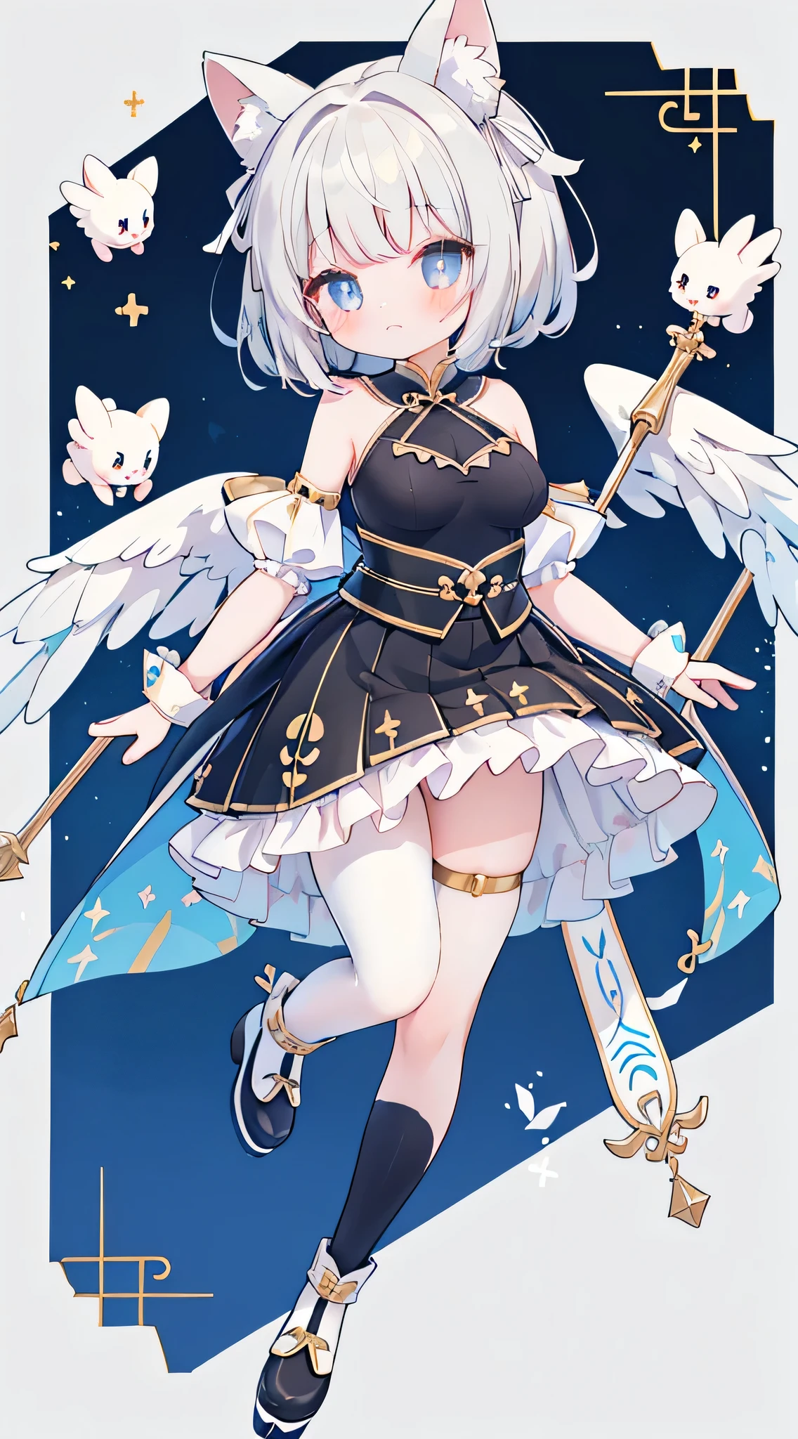 a girl、Wear roller skates,There are a pair of small wings on the shoes,Take a photo pose,Short hair with double ponytail,shy,blush、masterpiece、Top image quality、top quality,animal ears,white hair,(white or black pantyhose)、exquisite eyes、beautiful girl、Plump cheeks、puffy sleeves、cheongsam、ribbon、kawaii、、black leg rings,Off the shoulders,Show your waist,cute big breasts,sceptre,swimsuit,Hairpins,Bangs,Wear knee pads and elbow pads,was raped