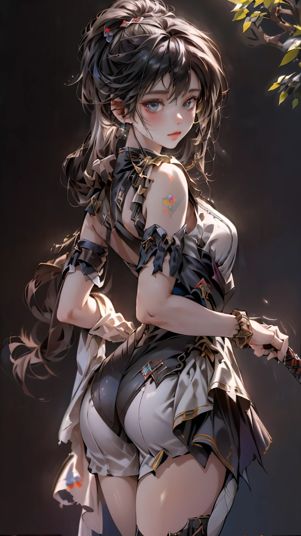 ((highest quality)), ((masterpiece)), (detailed:1.4), 。.。.。.3D, beautiful cyberpunk woman image,nffsw(high dynamic range),ray tracing,NVIDIA RTX,super resolution,unreal 5,Scattered beneath the surface,PBR texturing,post processing,anisotropic filtering,Depth of bounds written,maximum clarity and sharpness,multilayer texture,Albedo and specular maps,surface shading,Accurate simulation of light-matter interactions,perfect proportions,octane rendering,two-tone lighting,wide aperture,Low ISO、White balance、Rule of thirds、8K students、((Holding a sword in your hand))(((Look back and look back)))