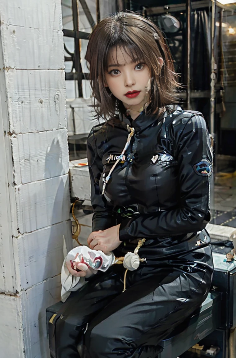 (open your legs）、Super detailed 8K CG、BDSM、huge breasts、perfect female body、Ball gag、sitting、bound wrists、bondage suit、(torture chair)、basement、(fixed restraint)、(plus size model)、ecstatic expression、sharp focus、Highly detailed face and skin texture